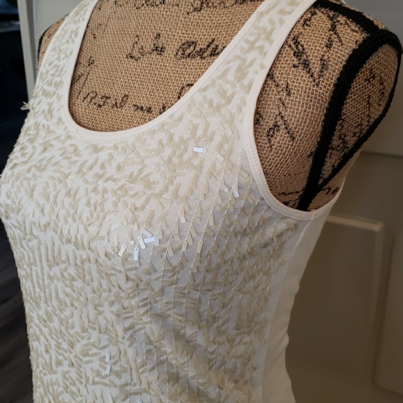 Apt 9 tank top ivory cream white sparkly sequin front Size Medium - Picture 3 of 5